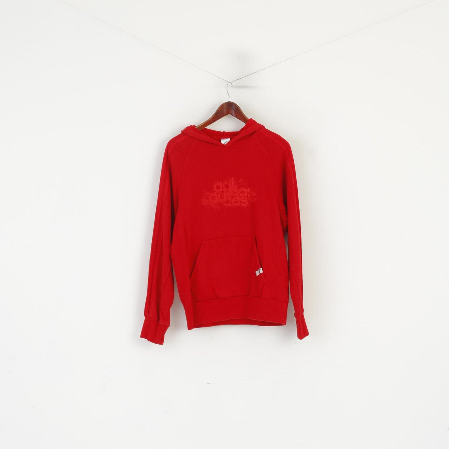 Adidas Femmes M Sweatshirt Rouge Coton Kangourou Poche À Capuche Oversize Sport Top