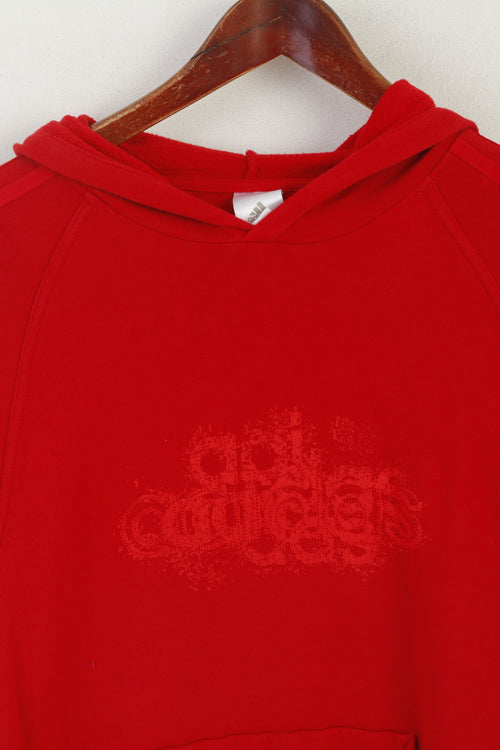 Adidas Women M Sweatshirt Red Cotton Kangaroo Pocket Hooded Oversize Sport Top