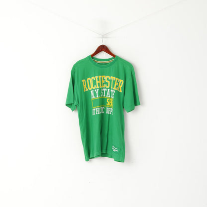 Champion Hommes L T-Shirt Vert Coton Graphique Ras du Cou Rochester NY Haut