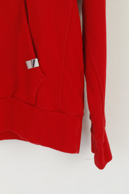 Adidas Femmes M Sweatshirt Rouge Coton Kangourou Poche À Capuche Oversize Sport Top