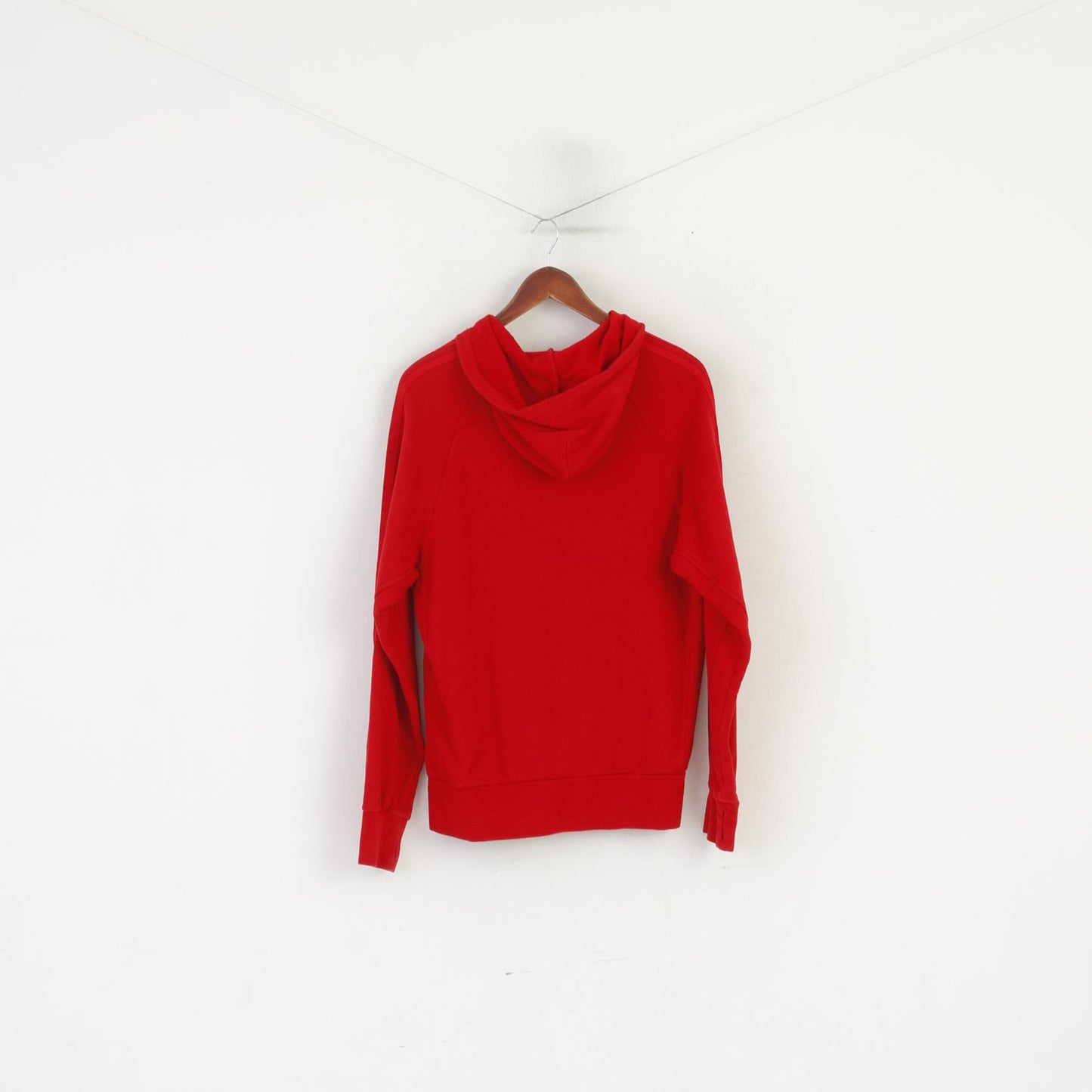 Adidas Women M Sweatshirt Red Cotton Kangaroo Pocket Hooded Oversize Sport Top