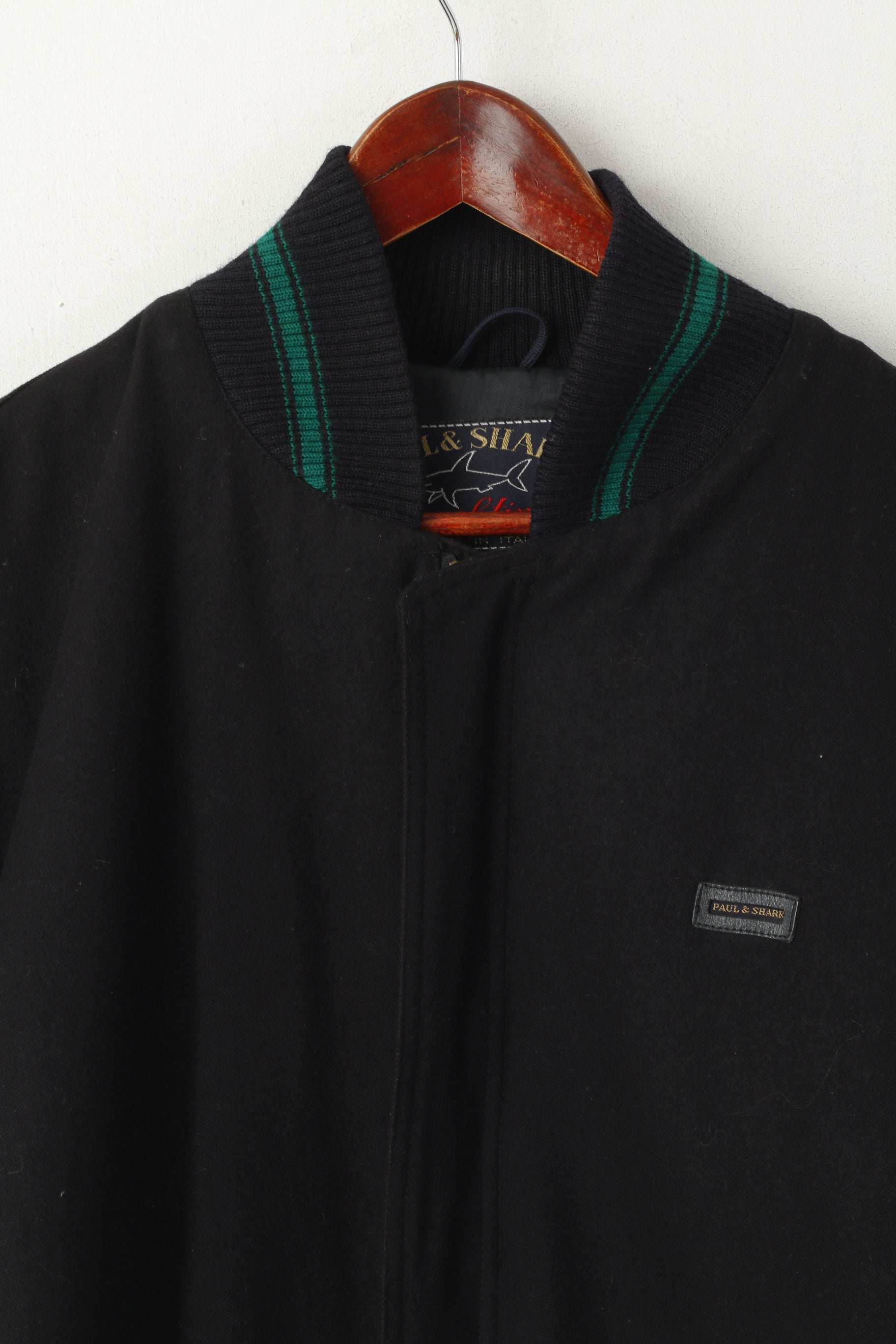 Paul & Shark Men L Bomber Jacket Black Wool Yachting Full Zipper Casual Top