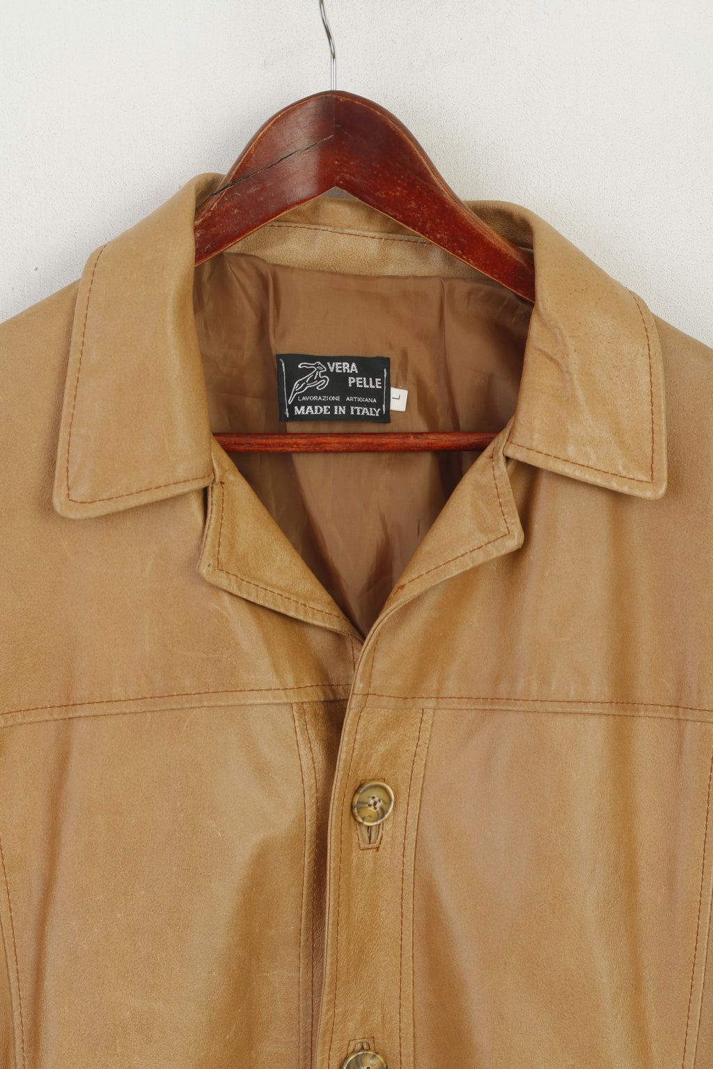 Lavorazione Artigiana Men L (M) Leather Jacket Camel Leather Made