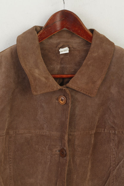 Vintage Women 20 46 XL Jacket Brown Leather Vintage Boho Single Breasted Top