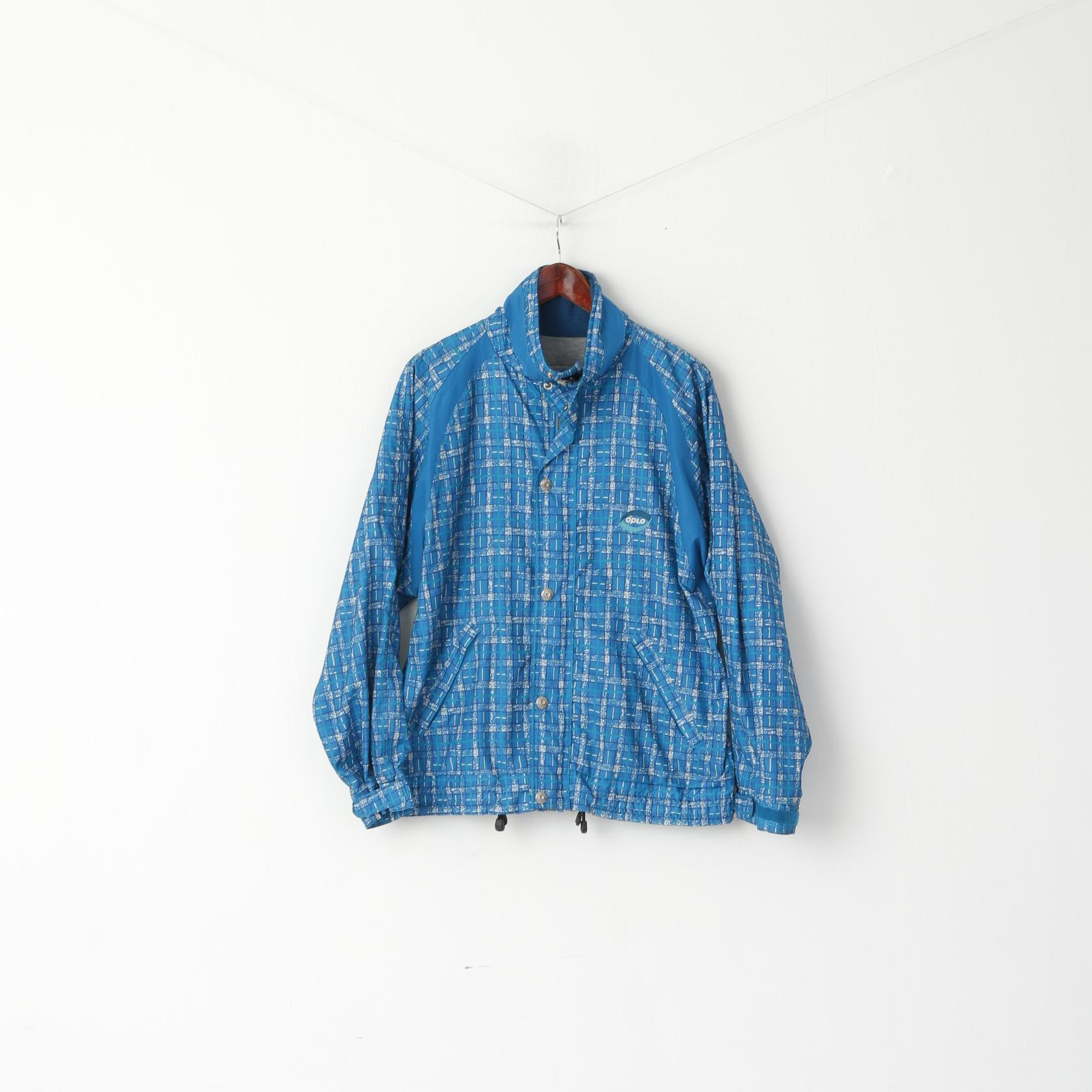 Giacca Odlo da uomo 48/50 M, top sportivo Protec vintage a quadri blu con cerniera intera