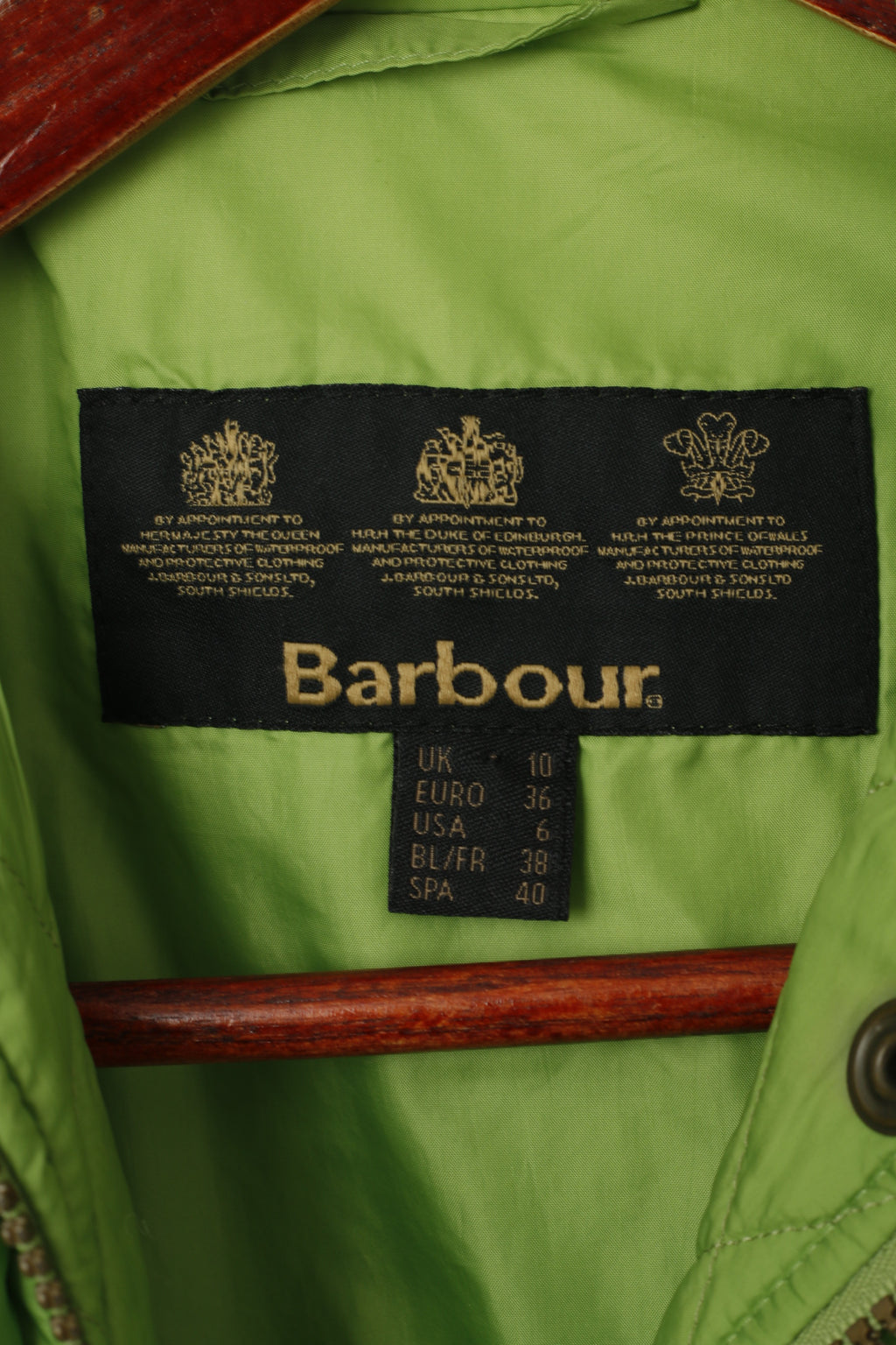 Barbour Femmes 36 10 S Veste Vert Matelassé Amelia Quilt Nylon Zip Up Top