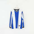 Nike Team Men XL Long Sleeved Shirt Blue White Striped Football Jersey Sport Top