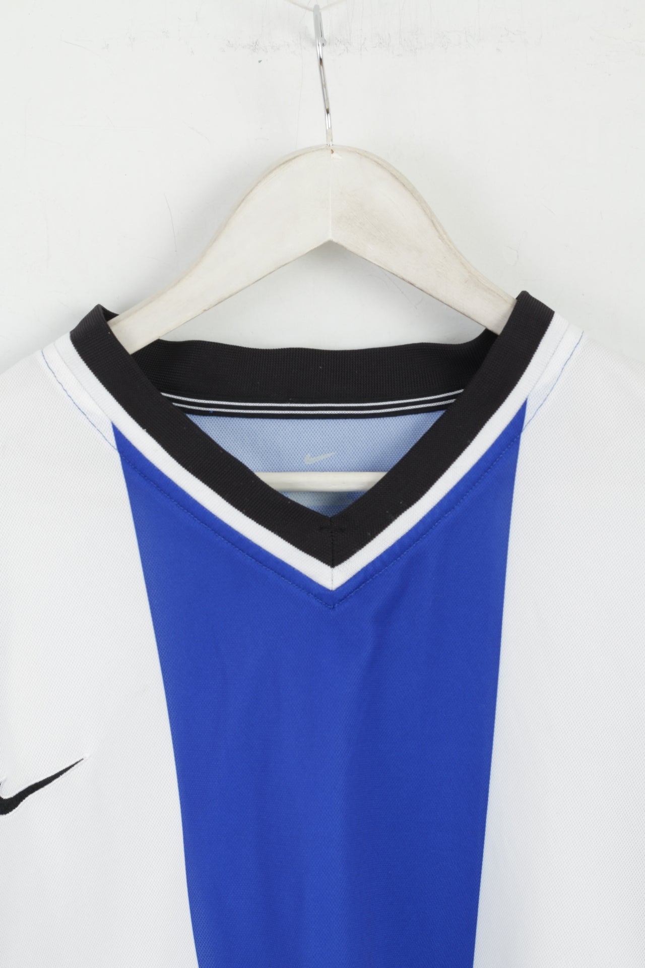 Nike Team Men XL Long Sleeved Shirt Blue White Striped Football Jersey Sport Top