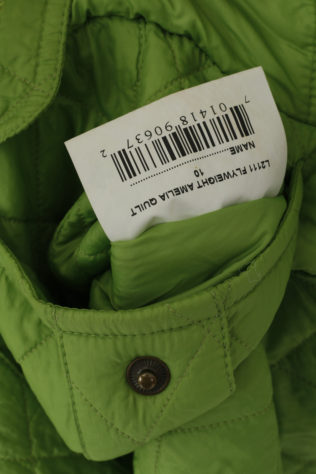 Barbour Femmes 36 10 S Veste Vert Matelassé Amelia Quilt Nylon Zip Up Top