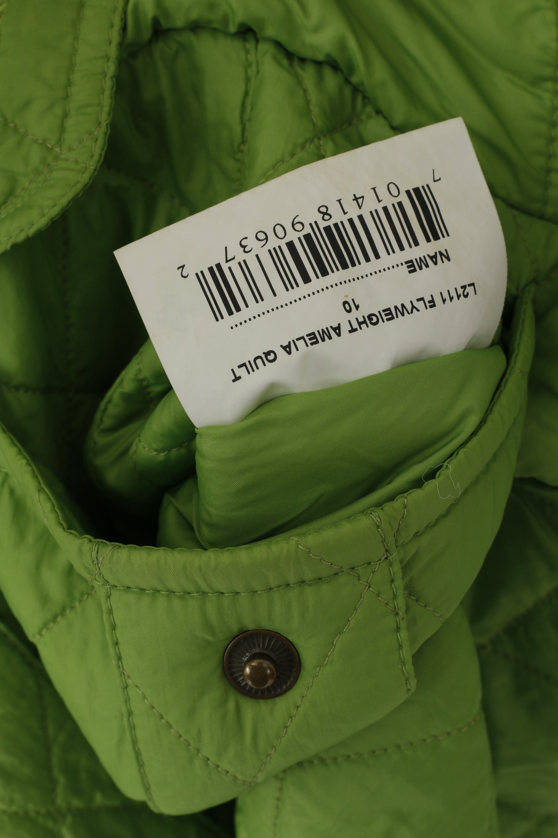 Barbour Femmes 36 10 S Veste Vert Matelassé Amelia Quilt Nylon Zip Up Top
