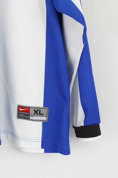 Nike Team Men XL Chemise à manches longues Bleu Blanc Rayé Football Jersey Sport Top