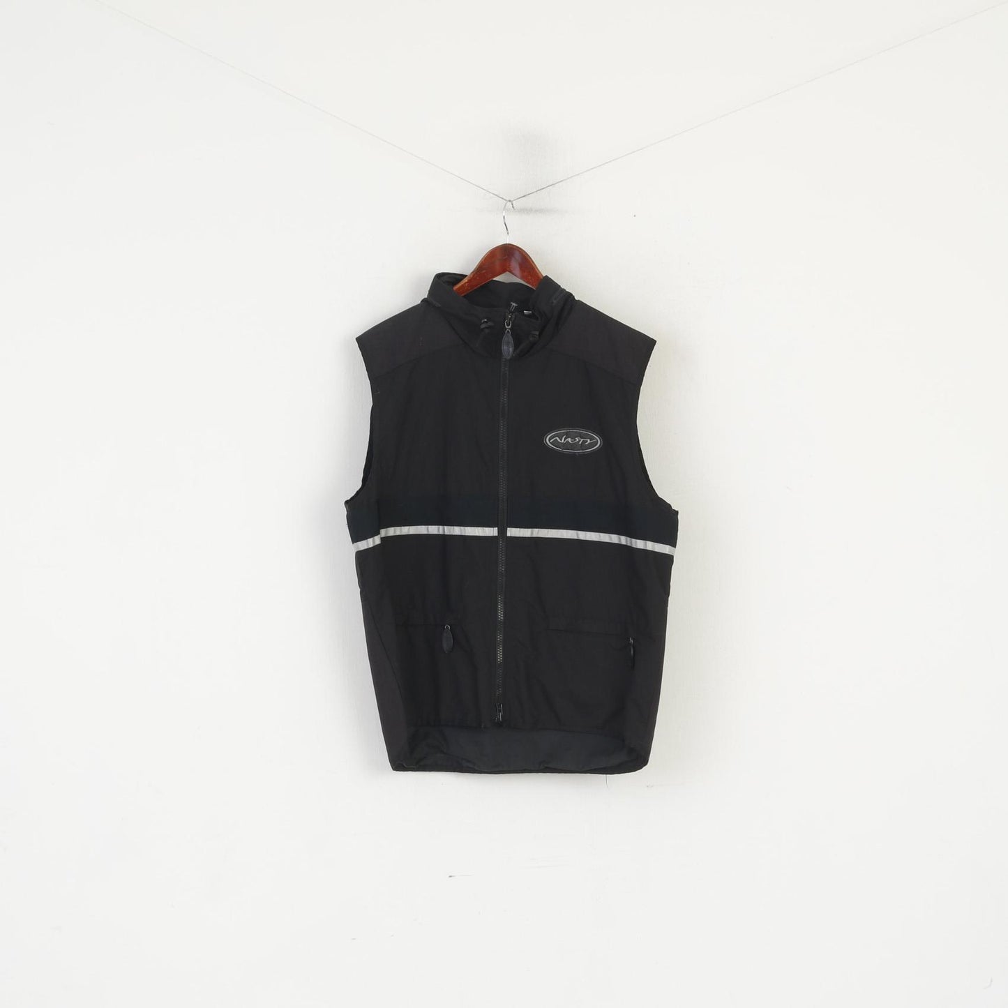 Nasty Men M Waistcoat Black Hooded Sportswear Reflective Full Zip Vest