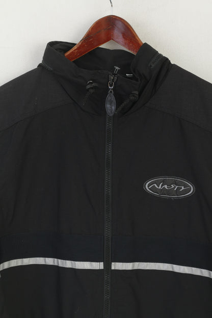 Nasty Men M Waistcoat Black Hooded Sportswear Reflective Full Zip Vest