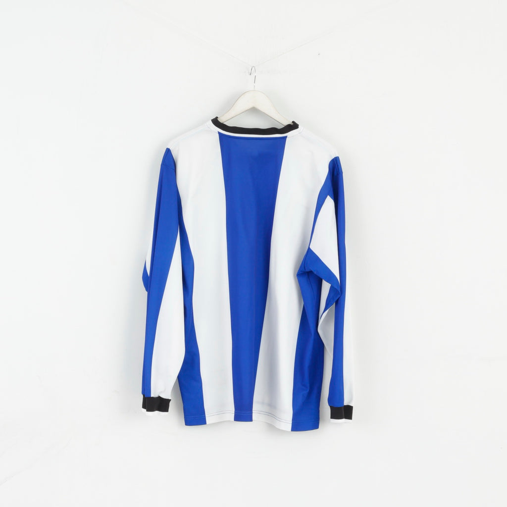 Nike Team Men XL Chemise à manches longues Bleu Blanc Rayé Football Jersey Sport Top