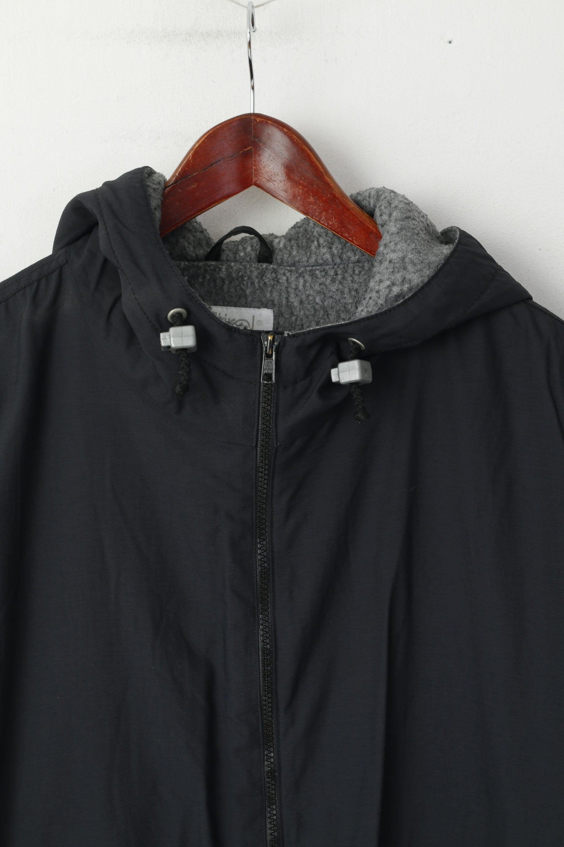 Etirel Le Style Sportif Hommes XL Veste Noir À Capuche Fermeture Éclair Complète Anorak Doublé Polaire Haut