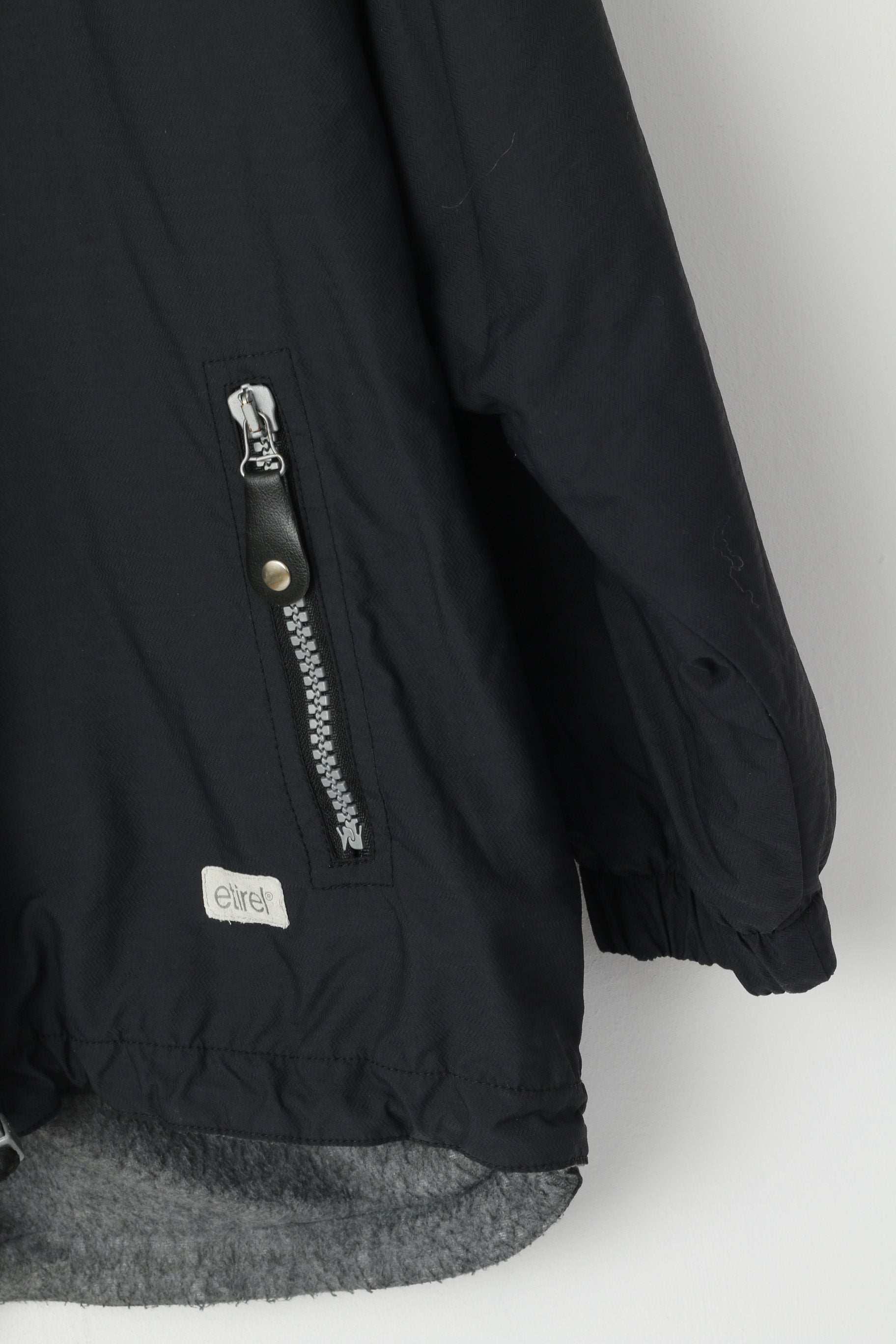 Etirel Le Style Sportif Hommes XL Veste Noir À Capuche Fermeture Éclair Complète Anorak Doublé Polaire Haut