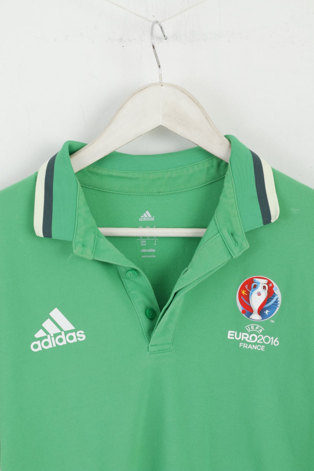 Adidas Men M Polo Shirt Green Cotton Euro 2016 UEFA France Top