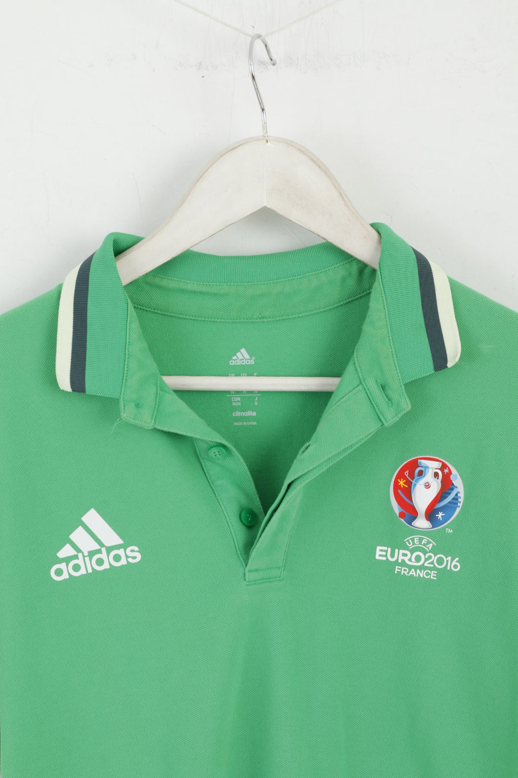 Adidas Men M Polo Shirt Green Cotton Euro 2016 UEFA France Sportswear Top
