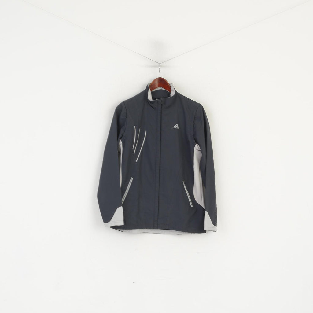 Giacca Adidas Donna 12 38 M Giacca a vento vintage con zip intera grigio scuro
