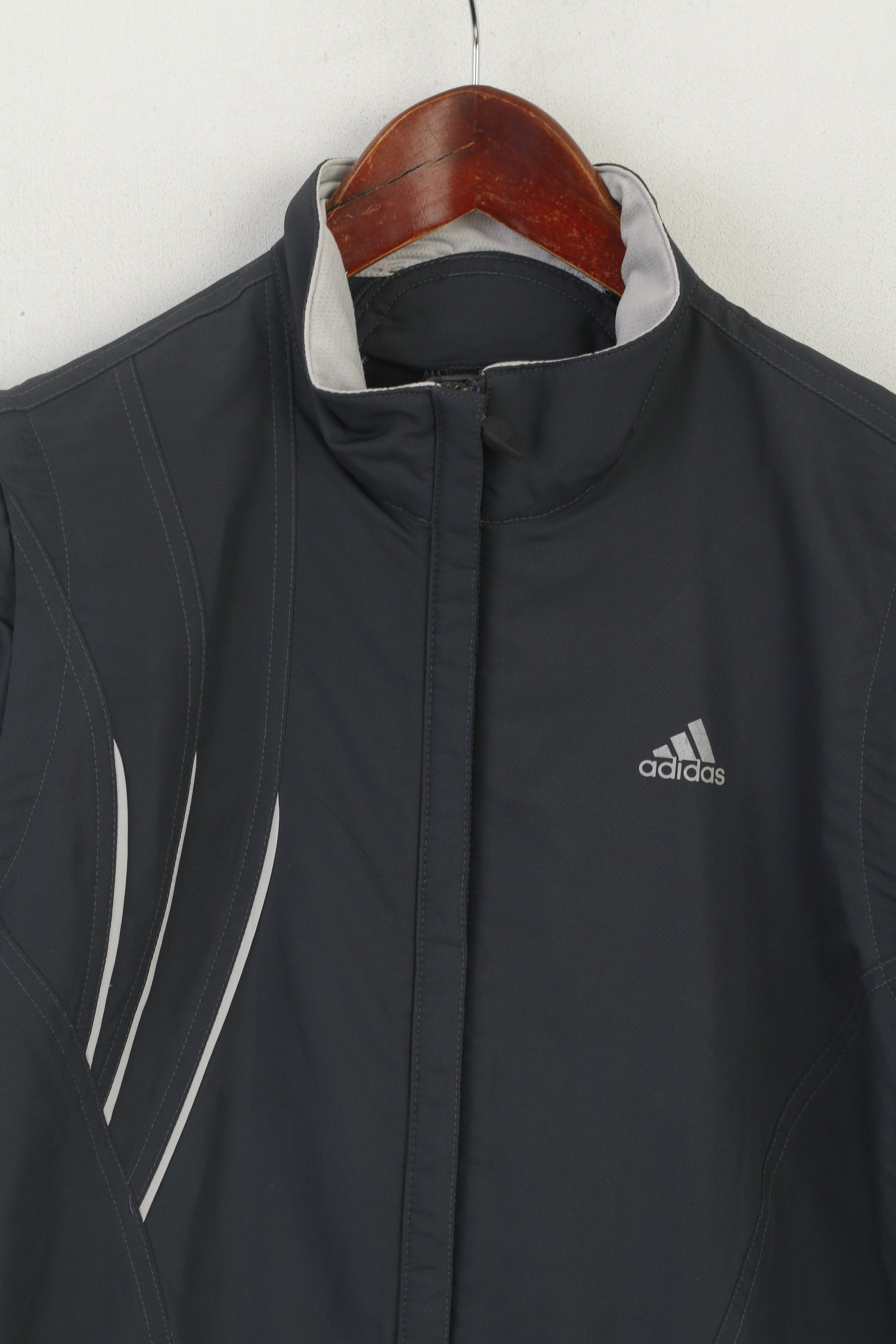Adidas Femmes 12 38 M Veste Gris Foncé Sportswear Fit Full Zip vintage Coupe-Vent