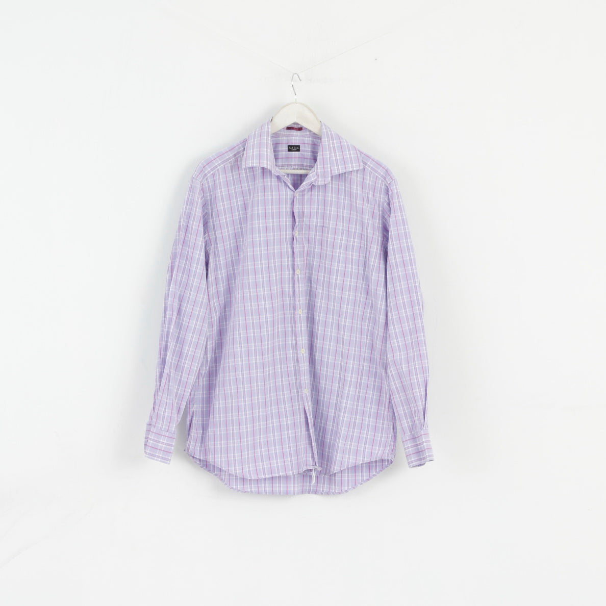 Paul Smith London Mens 16.5 42 XL Casual Shirt Cotton Purple Check Long Sleeve Top