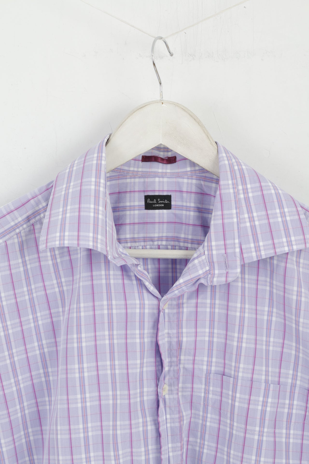 Paul Smith London Mens 16.5 42 XL Casual Shirt Cotton Purple Check Long Sleeve Top