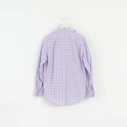 Paul Smith London Mens 16.5 42 XL Casual Shirt Cotton Purple Check Long Sleeve Top