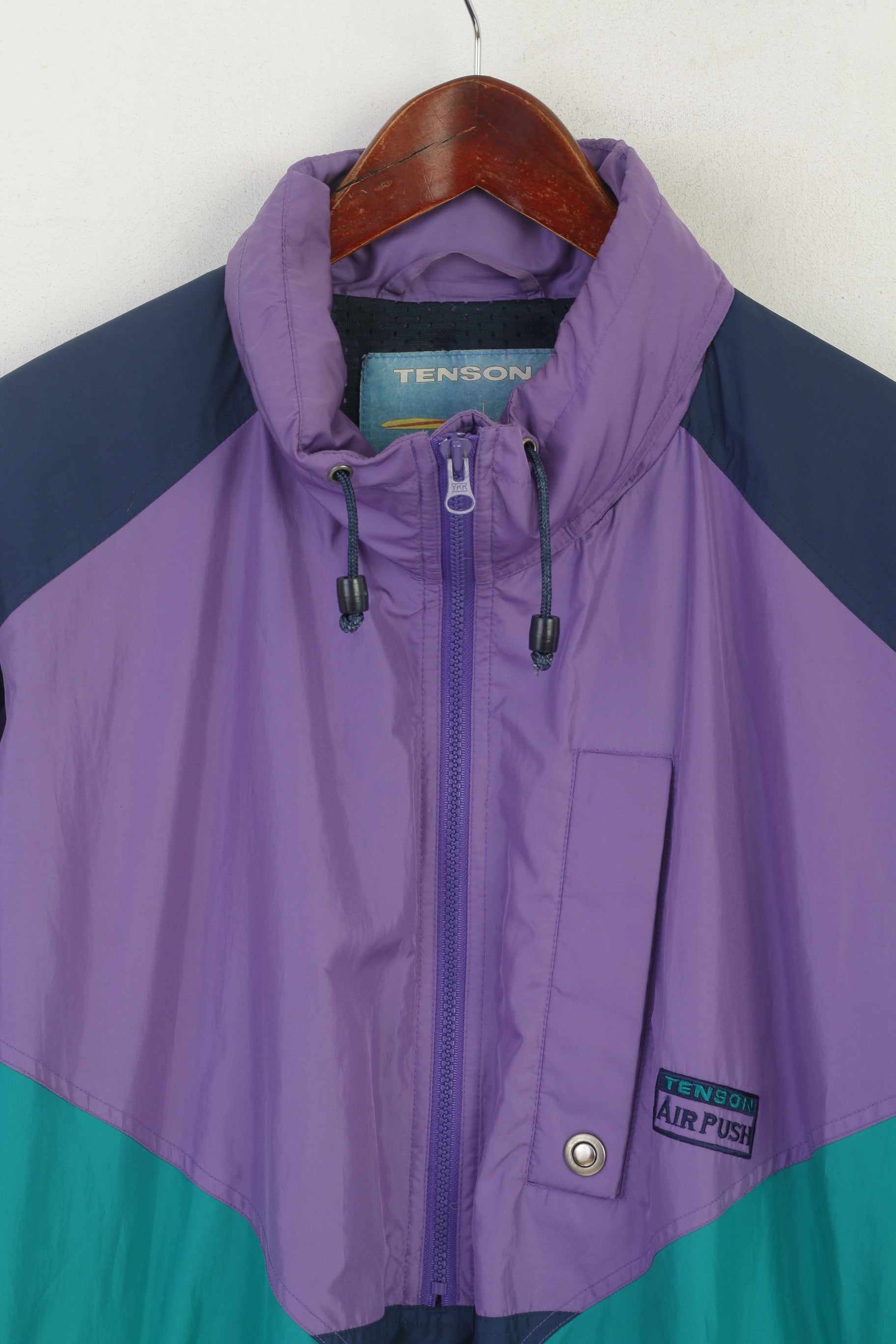 Tenson Men 54 L Jacket Purple Air Push Vintage Pullover Hidden Hood Top