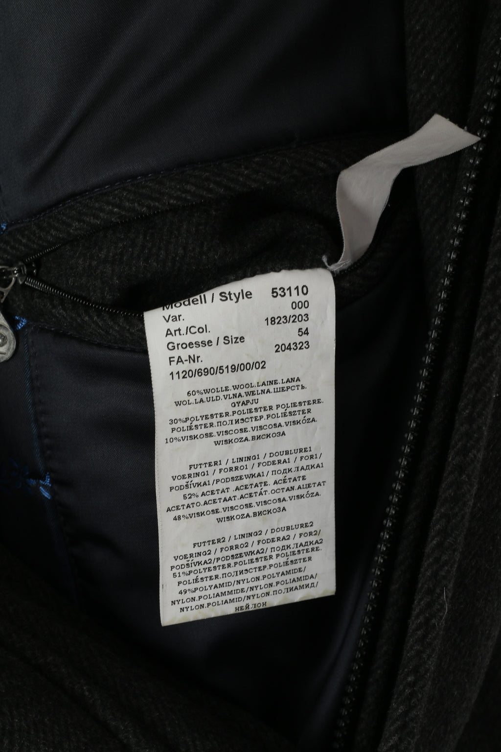 Pierre Cardin Paris Giacca da uomo 54 L in lana grigia con cerniera intera Top classico autunnale