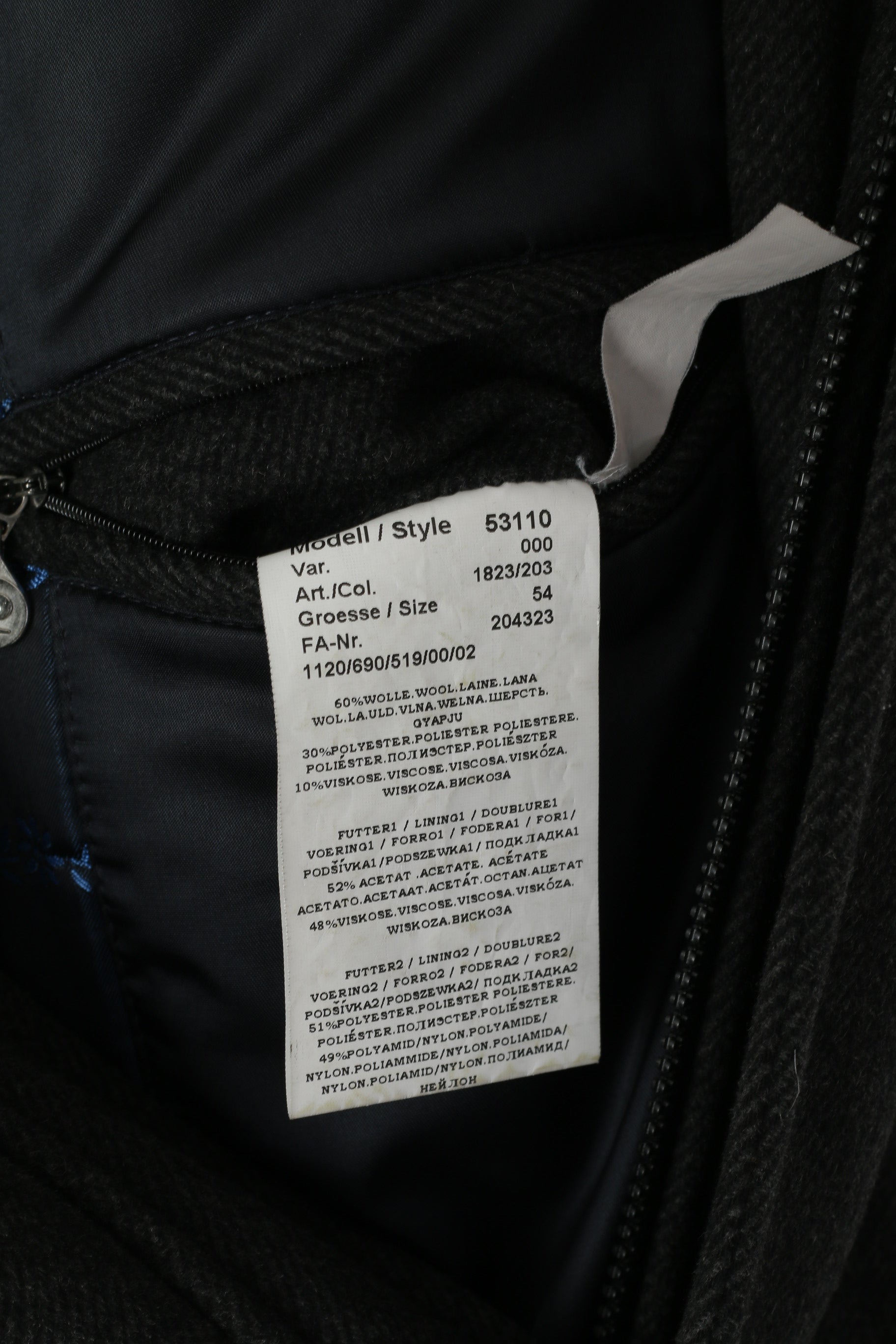 Pierre Cardin Paris Giacca da uomo 54 L in lana grigia con cerniera intera Top classico autunnale