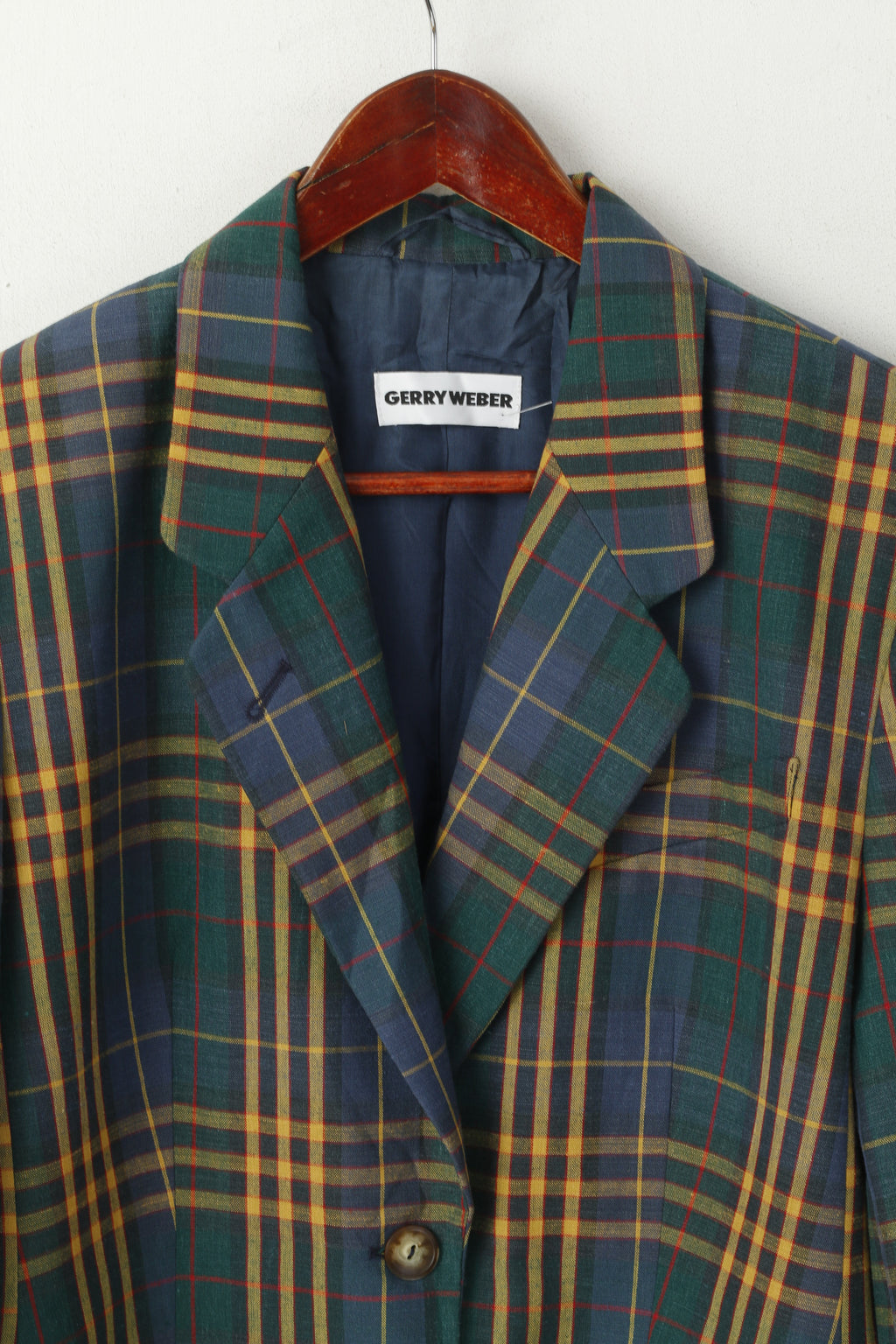 Gerry Weber Giacca da donna 40 M Blazer verde in lino scozzese vintage anni '90