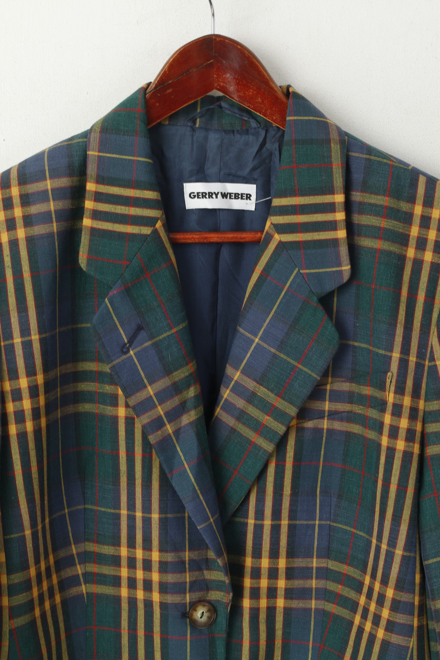 Gerry Weber Giacca da donna 40 M Blazer verde in lino scozzese vintage anni '90