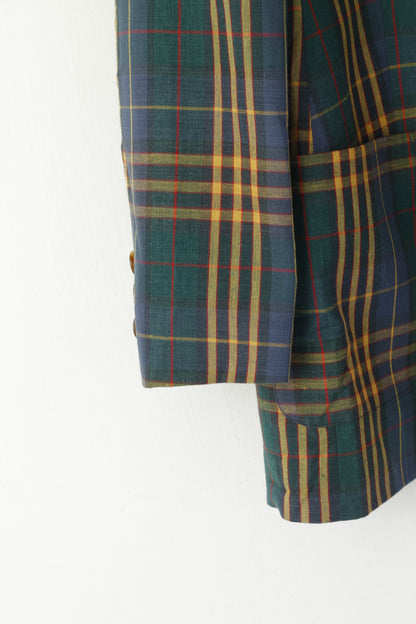 Gerry Weber Women 40 M Blazer Green Tartan Linen Vintage 90's Shoulder Pads Jacket