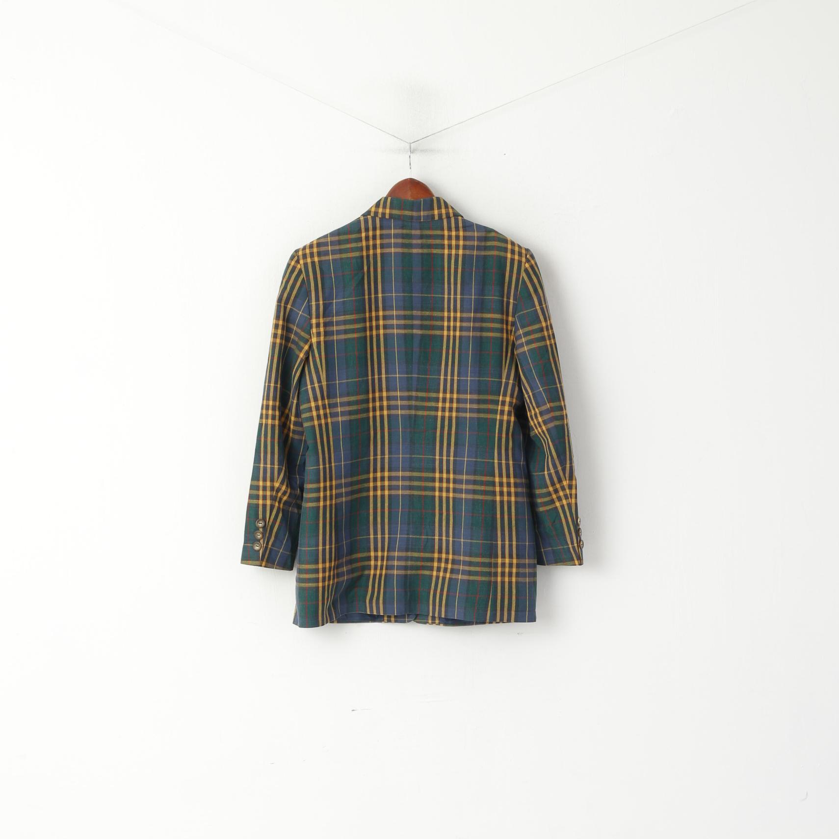 Gerry Weber Giacca da donna 40 M Blazer verde in lino scozzese vintage anni '90