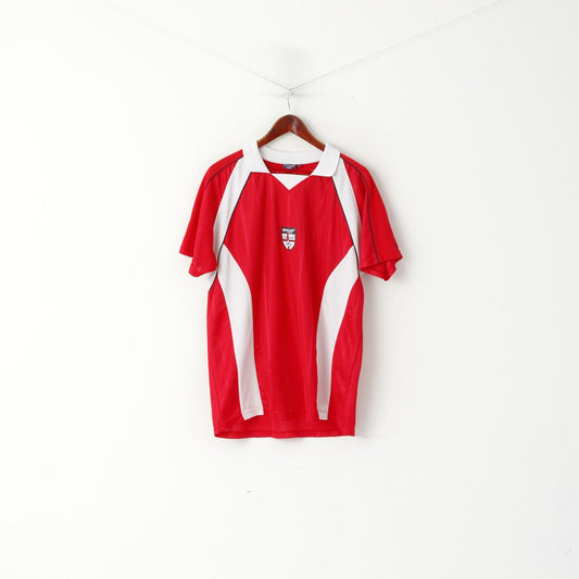 Dunlop Sport Hommes L Polo Rouge Brillant Vintage Angleterre Football Jersey Top