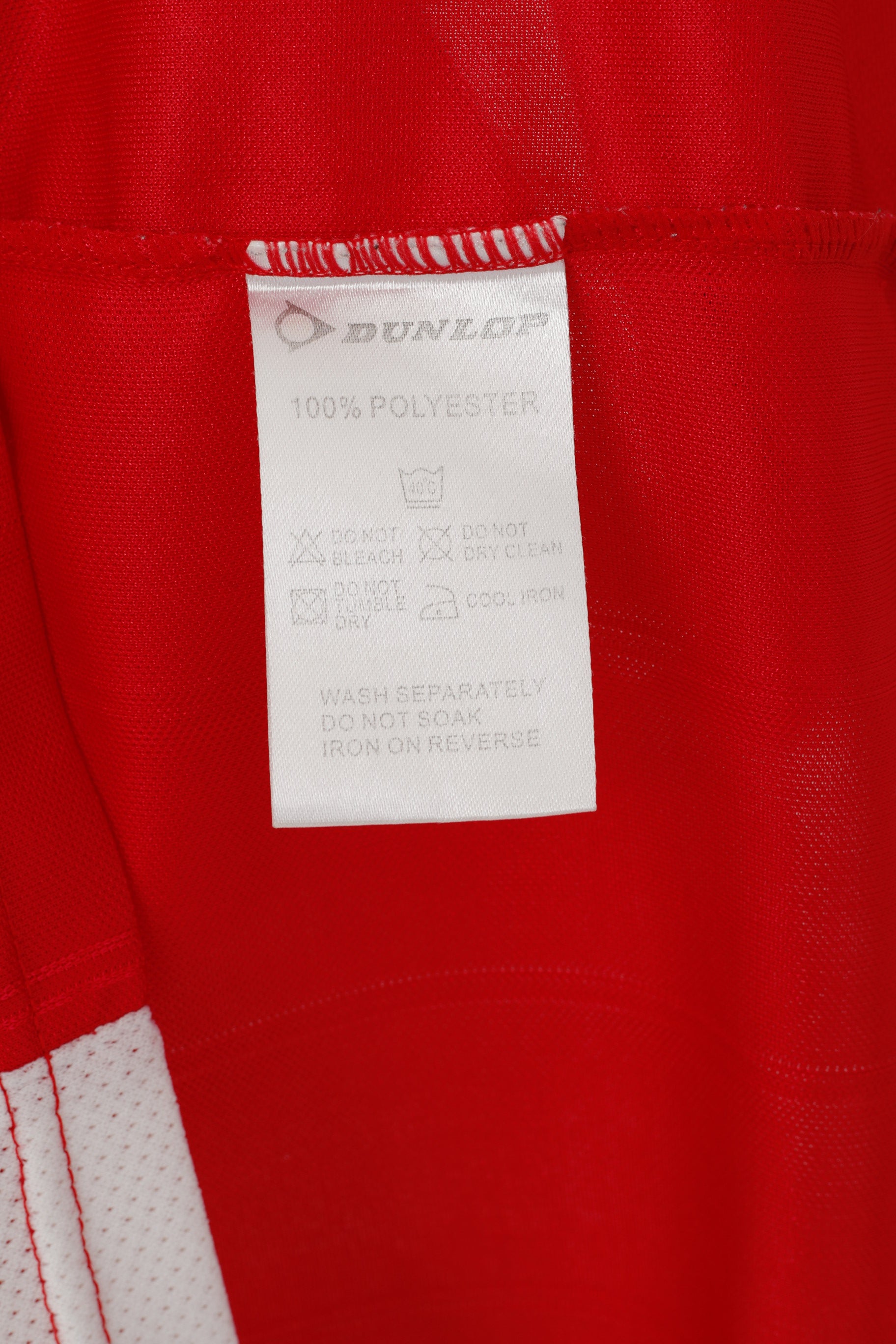 Dunlop Sport Men L Polo Shirt Red Shiny Vintage England Football Jersey Top