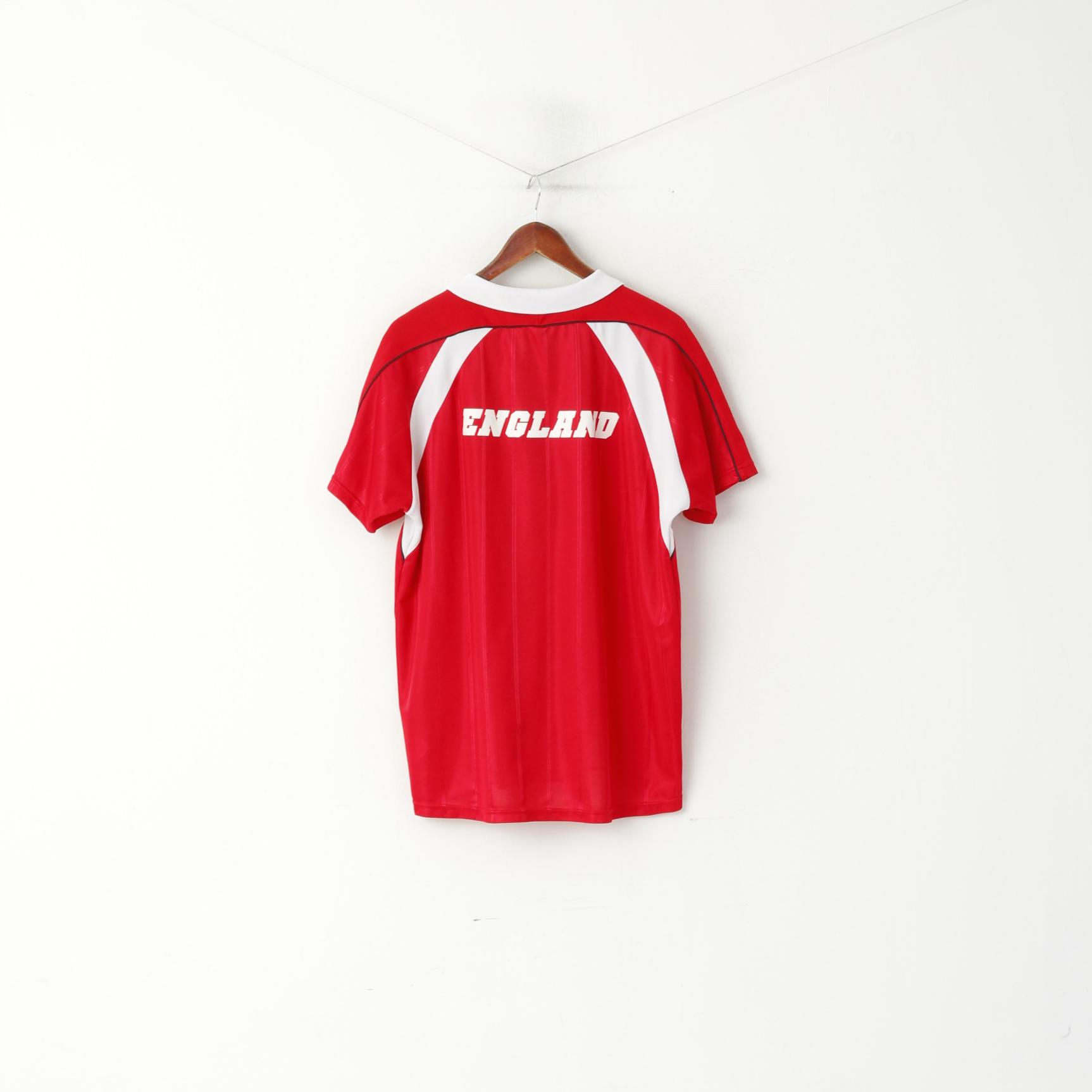 Dunlop Sport Men L Polo Shirt Red Shiny Vintage England Football Jersey Top