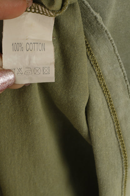 Joe Browns Camicia XL da uomo in cotone verde sbiadito girocollo classico top retrò