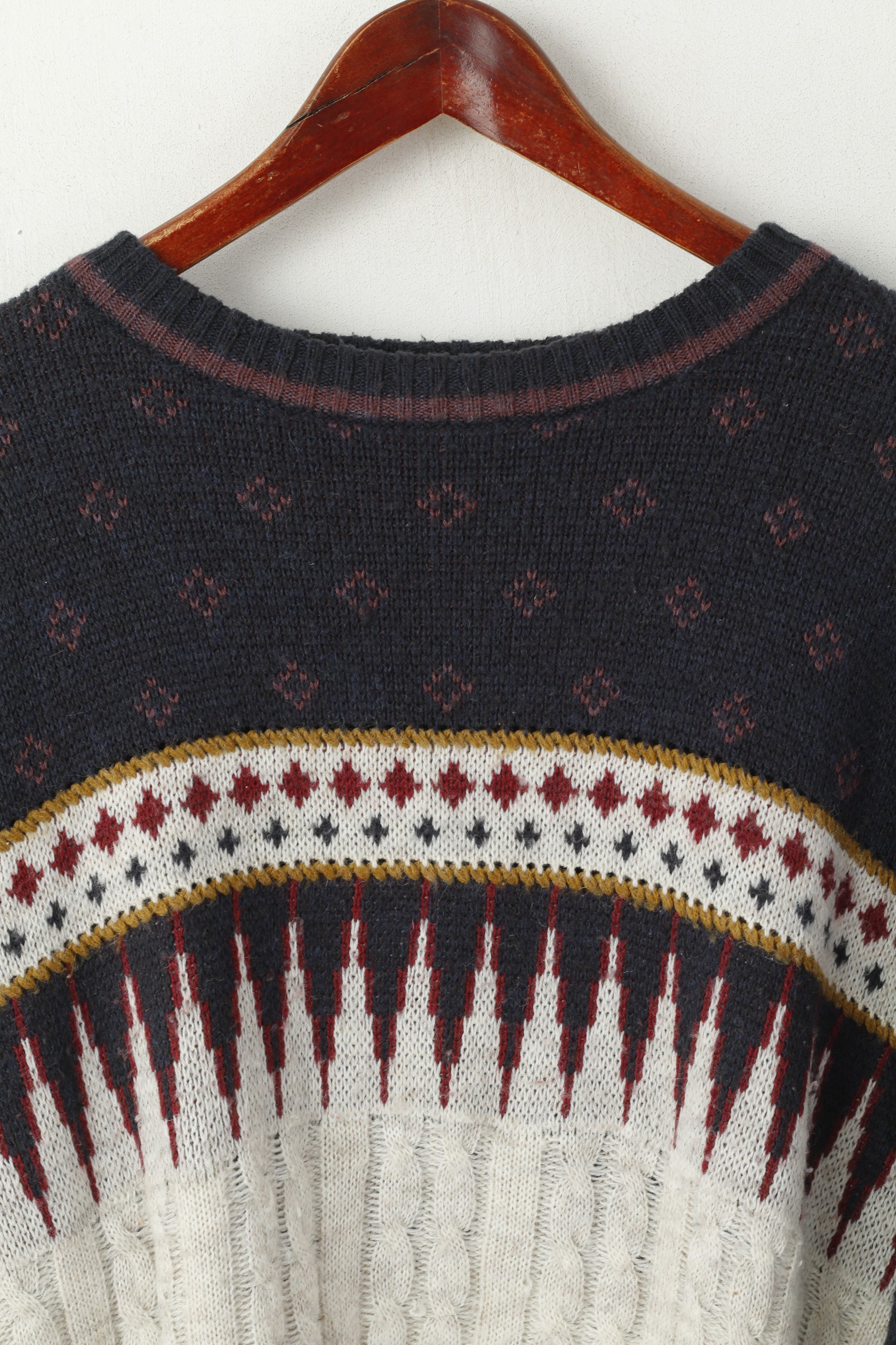 ICELAND Men L Jumper Navy Acrylic Nordic Crew Neck Made in Italy Sweater