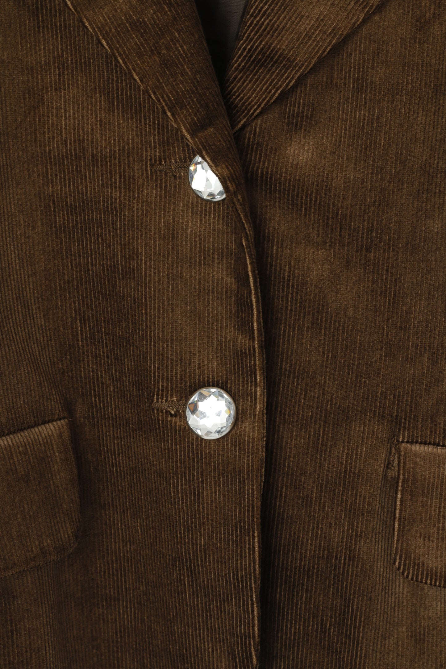 Vila Women L (M) Blazer Brown Corduroy Viscose Shiny Diamond Buttons Jacket
