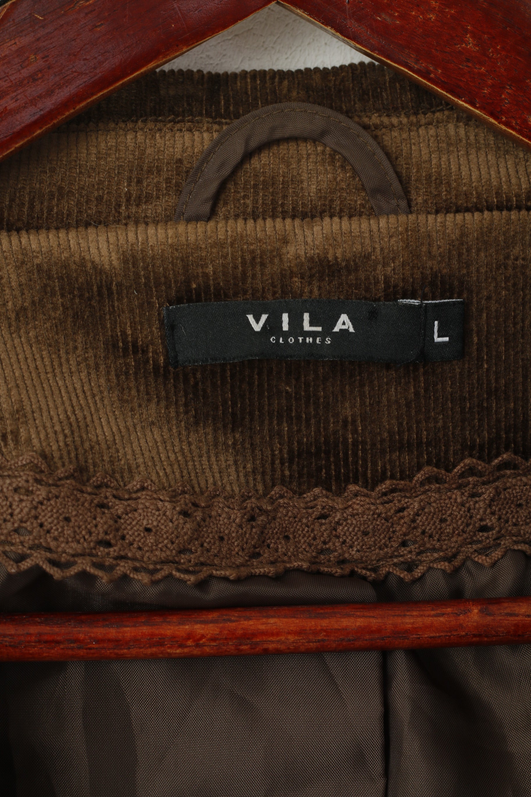 Vila Donna L (M) Blazer Giacca con bottoni in viscosa di velluto a coste marrone lucido con diamanti