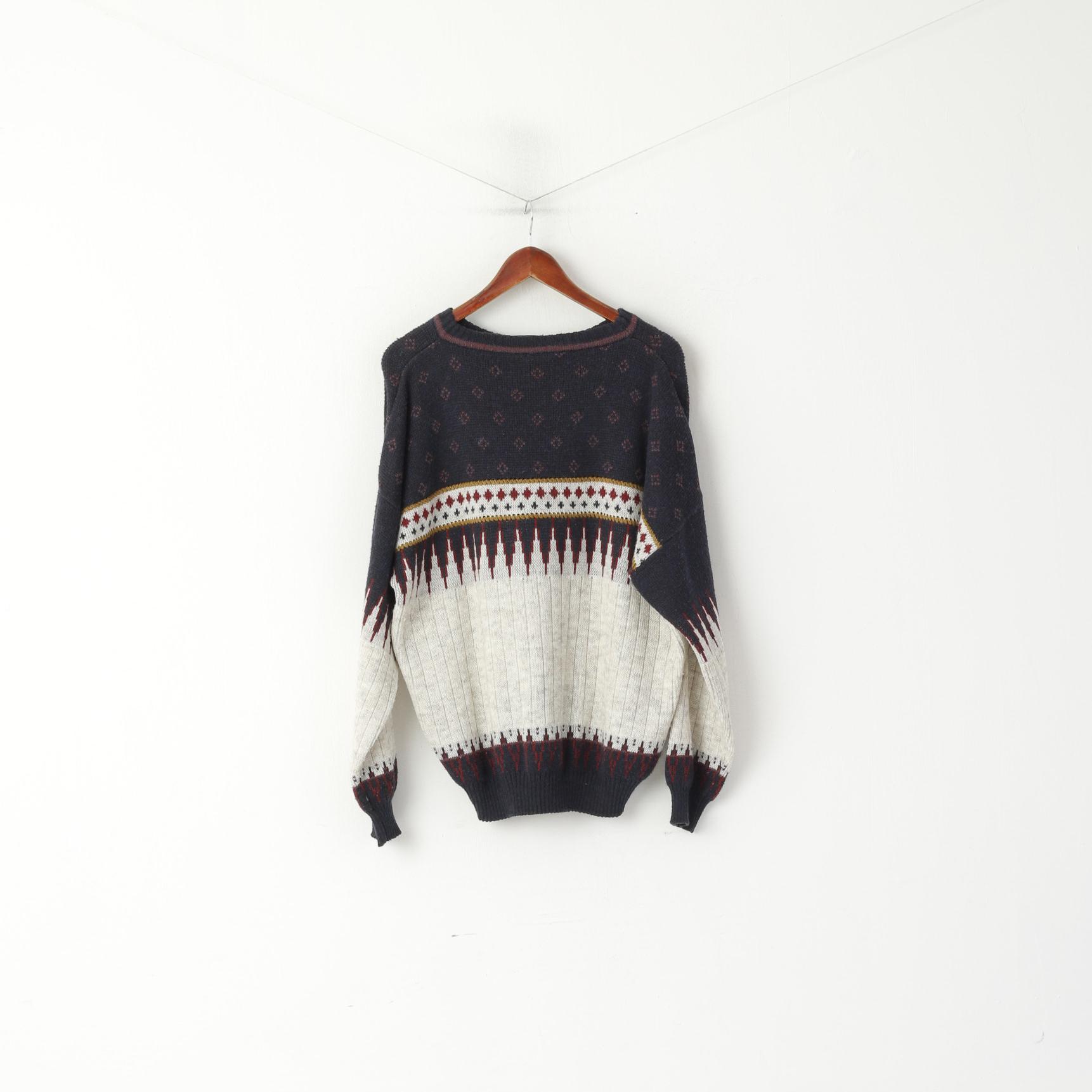 ICELAND Men L Jumper Navy Acrylic Nordic Crew Neck Made in Italy Sweater