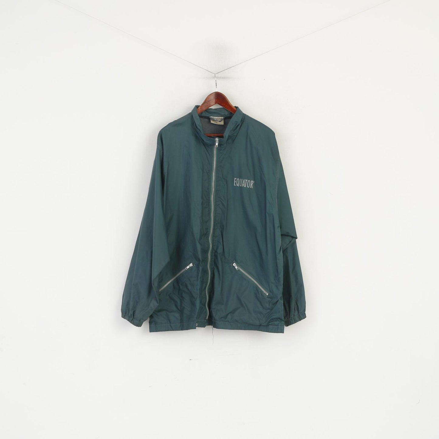 Equator Men L Rain Jacket Green Vintage Nylon Waterproof Full Zipper Top