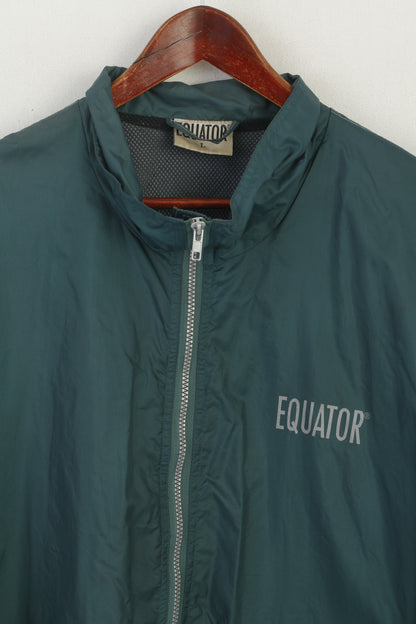 Equator Men L Rain Jacket Green Vintage Nylon Waterproof Full Zipper Top