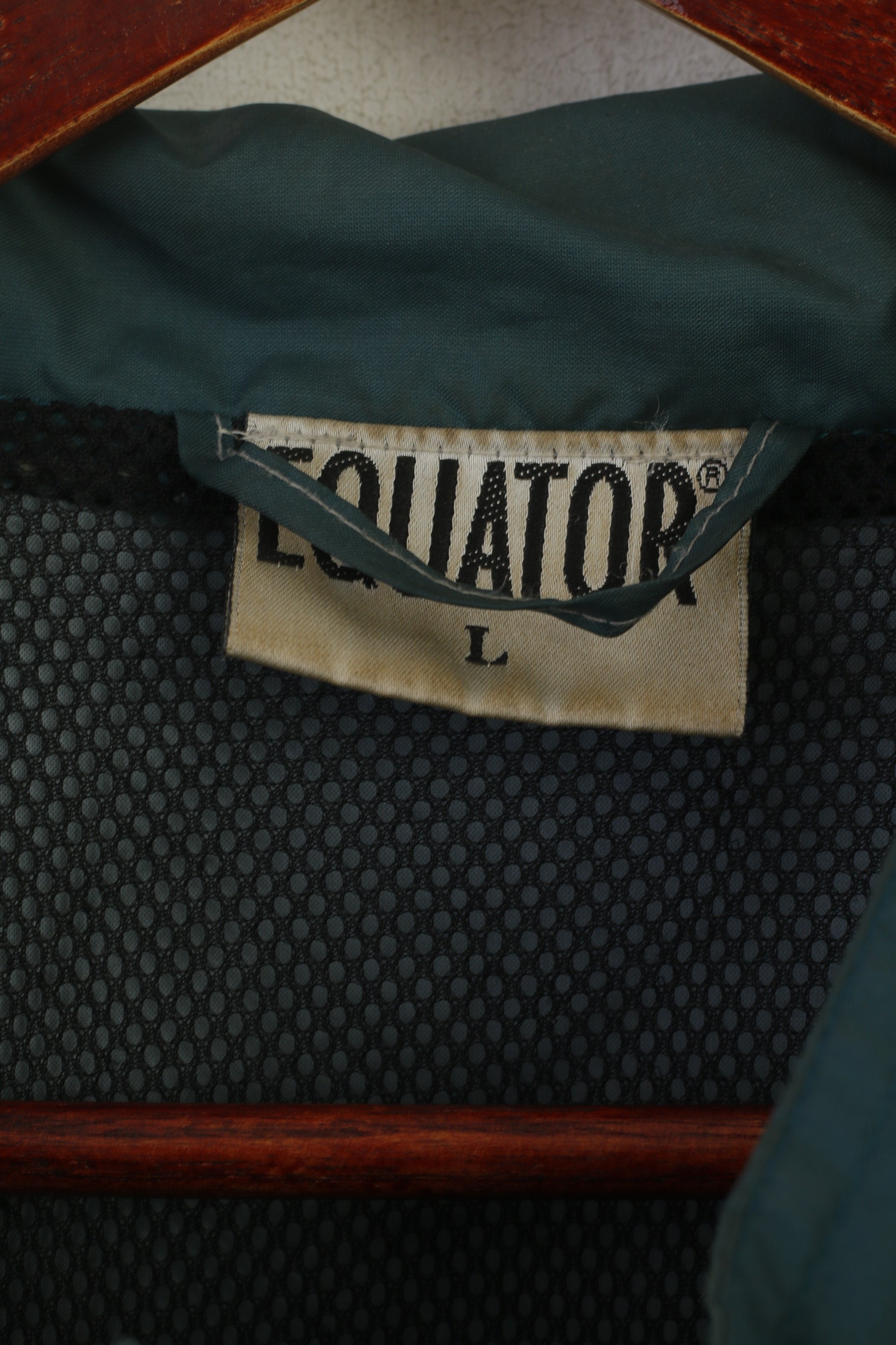 Equator Men L Rain Jacket Green Vintage Nylon Waterproof Full Zipper Top