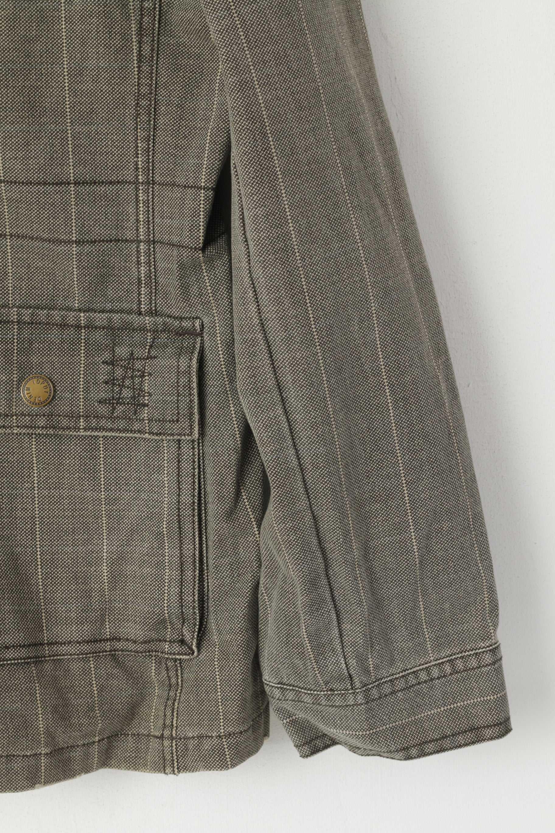 IDPDT Men L (M) Denim Jacket Gray Check Cotton Rough Gear Sky Rebel Blazer Top