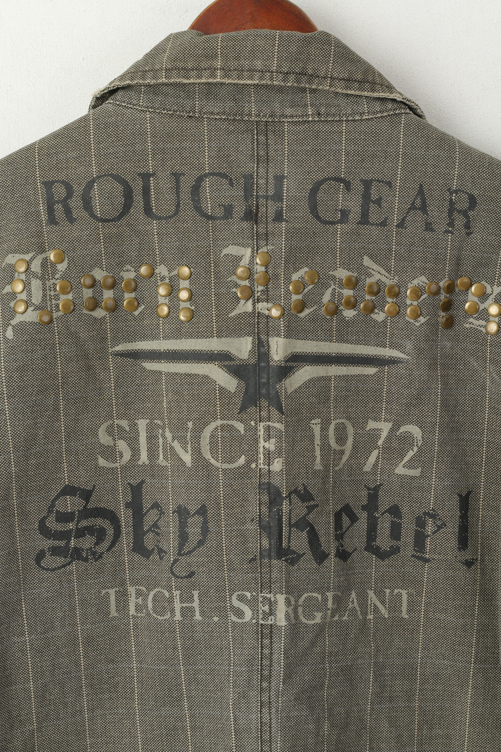 IDPDT Men L (M) Denim Jacket Gray Check Cotton Rough Gear Sky Rebel Blazer Top