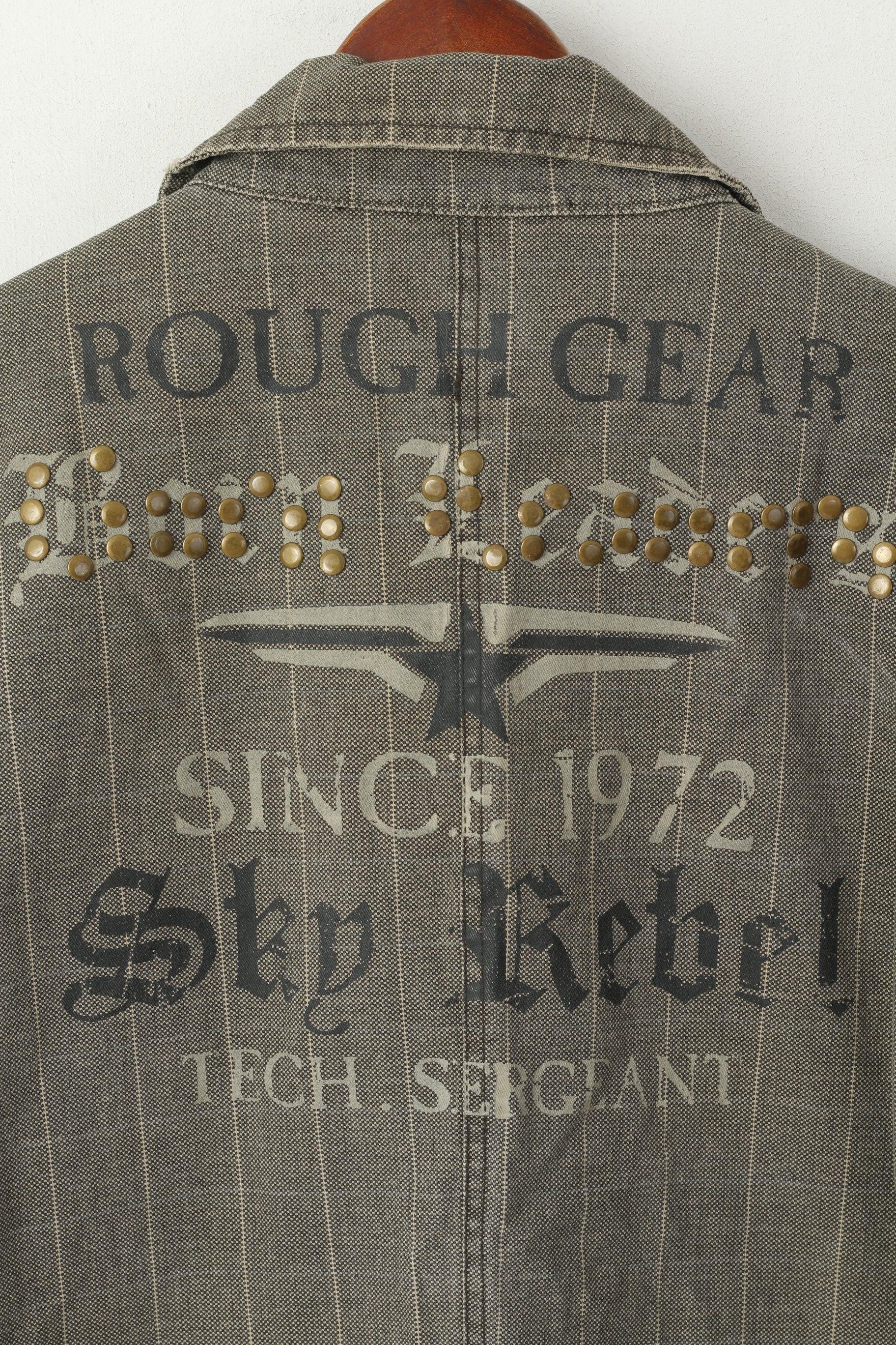 IDPDT Men L (M) Denim Jacket Gray Check Cotton Rough Gear Sky Rebel Blazer Top