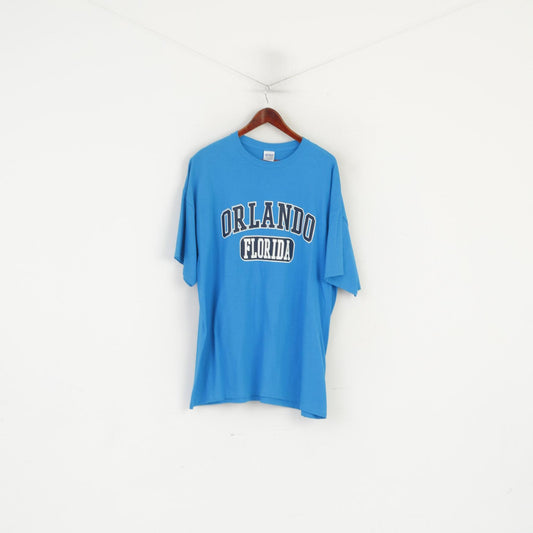 New Gildan Men XXL T- Shirt Blue Cotton Graphic Orlando Florida Crew Neck Top