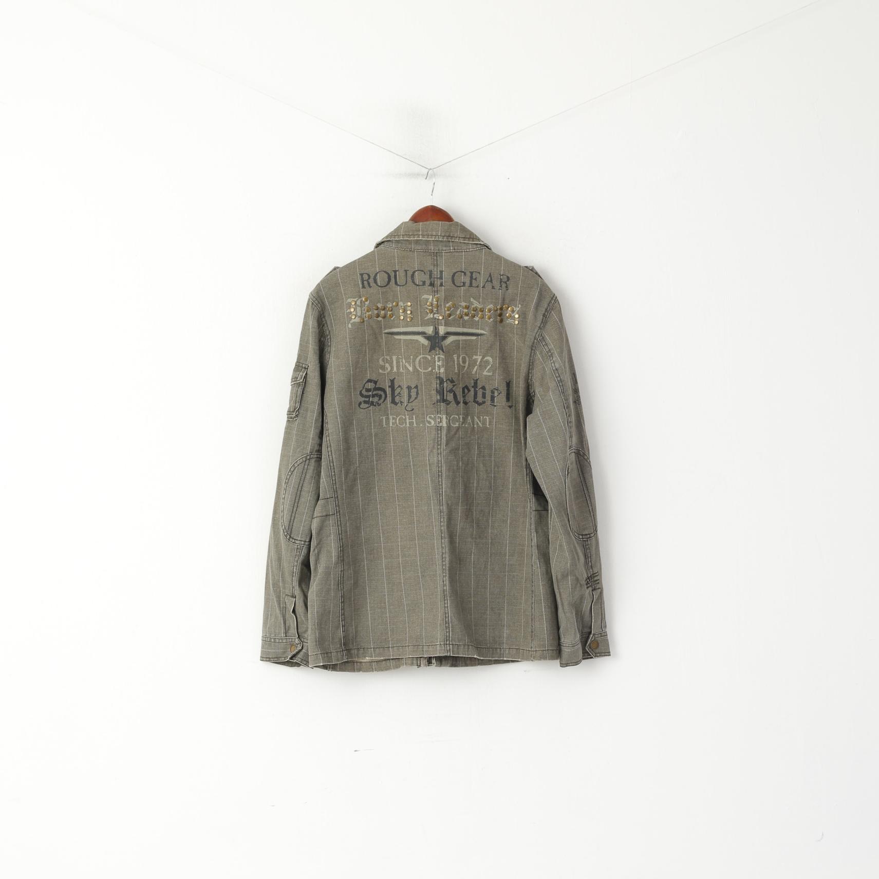 IDPDT Men L (M) Denim Jacket Gray Check Cotton Rough Gear Sky Rebel Blazer Top